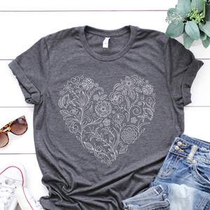 Flower Heart Shirt, Wildflower Tshirt, Gift for Women, Ladies Shirts, Best Friend Gift, Wild Flowers Shirt, Floral Tshirt, Flower Shirt