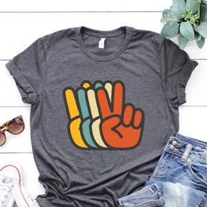 Peace Sign Shirt, Retro Peace T-Shirt, World Peace Clothing, Kindness Outfit, Peace Hand Sign Apparel, Inspirational Tee