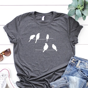 Bird Shirt, Bird on Wire, Bird Lover Gift, Bird Birthday Gift, Mothers Day Gift Idea, Bird Tshirt Cute Birds Shirt, Womens Bird Shirt