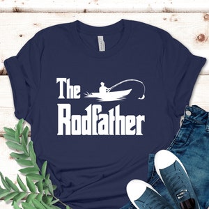 Fishing Parody (The Rodfather) Mens Short Sleeve -Fathers Day Daddy Boyfriend Fishing Boat Relaxing Drinks Lake Ocean Funny Humor