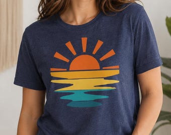 Retro Sunset Rays Wavy Shirt, Vintage Shirt, Retro Sunshine Shirt, Sun Rays Tee, Beachy Vibes Tee, Retro Summer Time , Sunset Tshirt