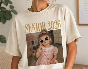 Senior 2026 Childhood Photo Shirt, Retro Senior Class Tee, Custom Graduation Shirt, Funny Senior 2026 Gift, Personalized Photo T-Shirt