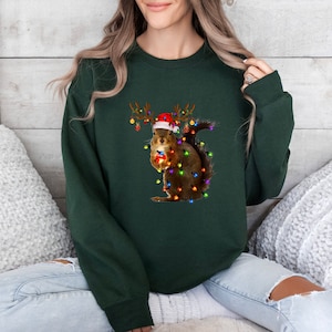 Christmas Squirrel Lights Sweatshirt, Christmas Squirrel Hoodie, Christmas Lights Sweater, Christmas Squirrel Gift, Cute Christmas Sweater