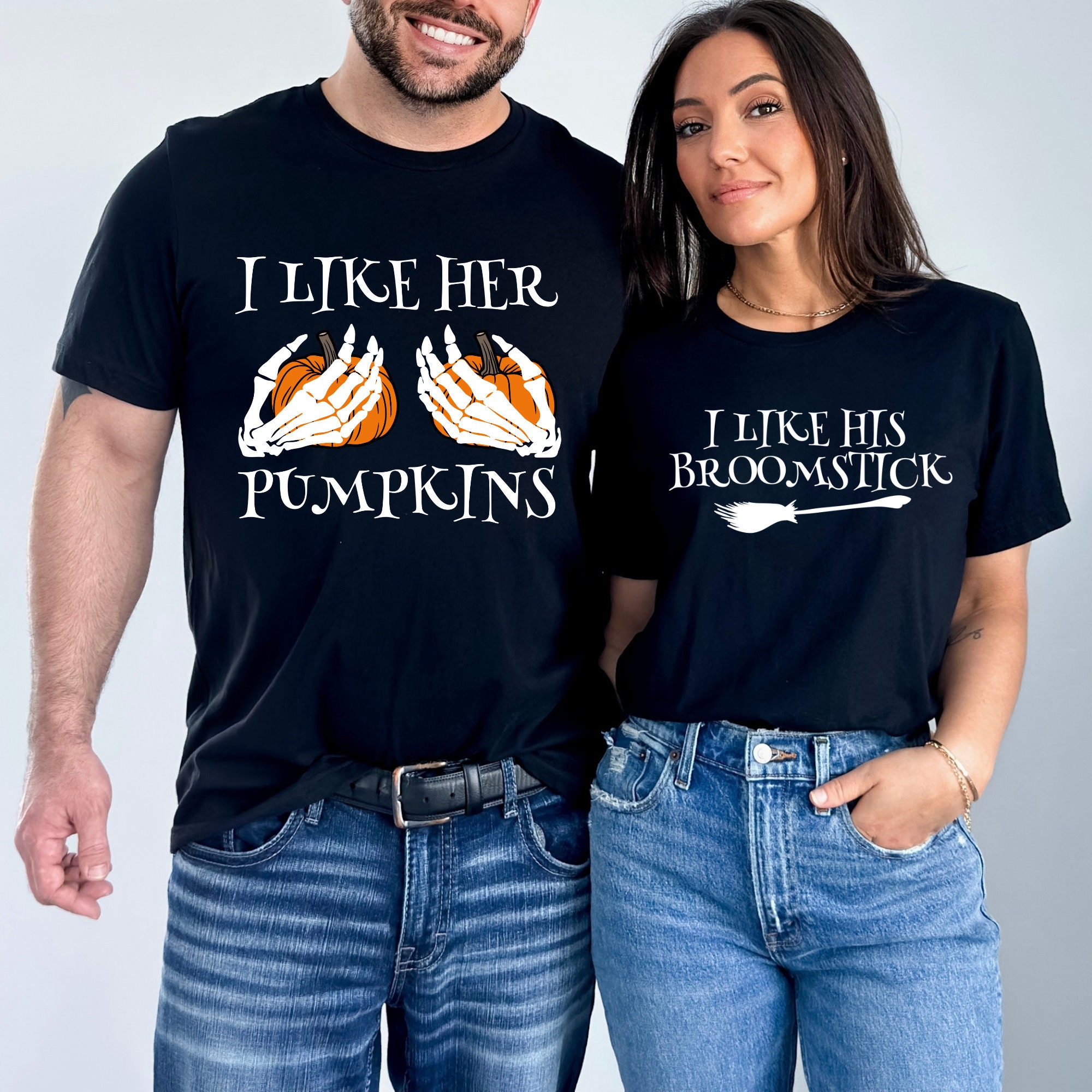 Couples Halloween Tshirt, Trick or Treating Parents Matching Shirts, Halloween Party Unisex Tee, Funny Halloween Shirt Broomsticks Pumpkins