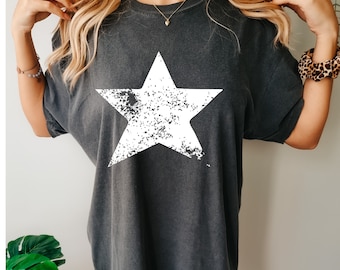 Comfort Colors® Distressed Star Shirt,White Star Shirt,Black Star,Star Shirt,Star Tee Shirt,Big Star T Shirt, Chaos Star Shirt Women