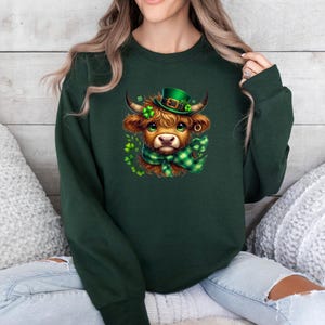 Lucky Highland Cow St. Patrick&#39;s Day Sweatshirt, St. Patrick&#39;s Day Sweatshirt For Women, Funny St. Patty&#39;s Day Shirt, Cow Lover Gift