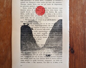 Dipinto ad acquerello su carta riciclata da vecchi libri. Quadro da appendere, dipinto su pagine vere di libri vintage. Paesaggio giapponese