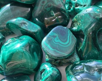 Lustrous Green Malachite Tumbled Nuggets, Malachite Tumbled Stones