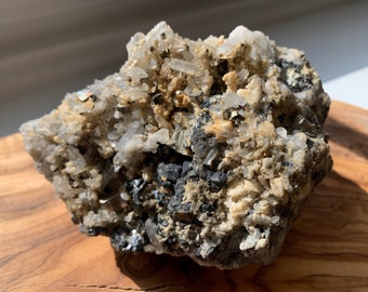 Natural Pyrite Black Tourmaline And Quartz Cluster on Matrix Pyrite Quartz Cluster Specimen