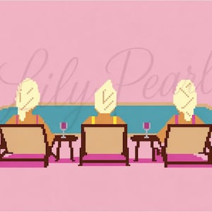 Poolside Ladies Needlepoint Canvas Chart | Pink Resort Scene (Digital Download)