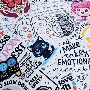 Paquete de pegatinas de salud mental, pegatinas de autocuidado, citas inspiradoras, afirmaciones positivas, pegatinas de terapia, pegatinas para el planificador de bienestar.