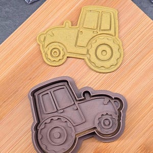 Emporte-pièce tracteur, tampon à fondant imprimé en 3D en PLA représentant un véhicule agricole, cinq tailles