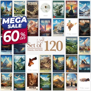 WORLD Travel Poster Set of 120 | WORLD Travel Print |  Vintage Travel Wall Art | Vintage Poster | Retro Aesthetic | Travel Poster | 01