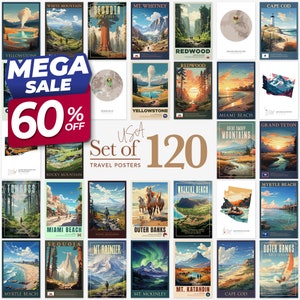 USA Travel Poster Set of 120 | Travel Print |  Vintage Travel Wall Art | Room Decor | Vintage Poster | Retro Aesthetic | Travel Poster | 01