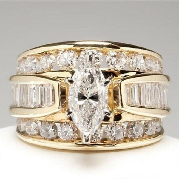 925/18K Yellow Gold Marquise 1Carat Bridal Wedding Ring Engagament Ring Promise ring