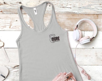 Funny Workout Shirt Women's Gym Shirts Fitness Tank More Kettlebell Weightlifting Tanks Strong Women Gym Humor Workout Racerback Tank Top