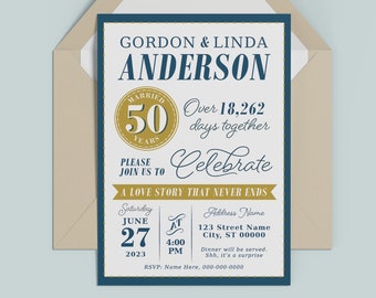 50th wedding anniversary party, Invitation, Digital Download 5X7, Invitation Design, high resolution file, married 50 years