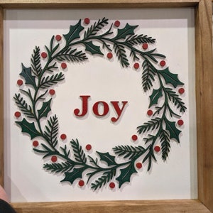 Joy Wreath Design File, Wood Sign, Christmas Decor, Christmas Signs Design, laser-cut file, digital download, svg file, glowforge file, image 4