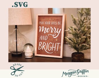 Merry and Bright, Design File, Wood Sign, Wood Decor, Christmas Sign Design, laser-cut file, digital download, svg file, glowforge file,