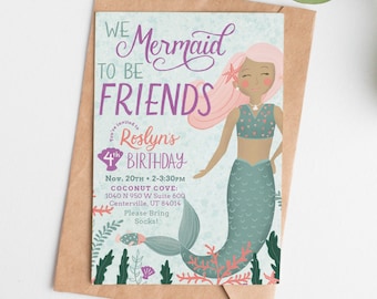 We mermaid to be friends, birthday party, Invitation, Digital Download 5X7, Invitation Design, high resolution file, girl birthday, mermaid