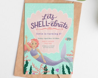 Let's Shell-ebrate, birthday party, Invitation, Digital Download 5X7, Invitation Design, high resolution file, girl birthday, mermaid