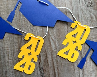 2026 Graduation Banner, Cap and Year Garland, School Colors