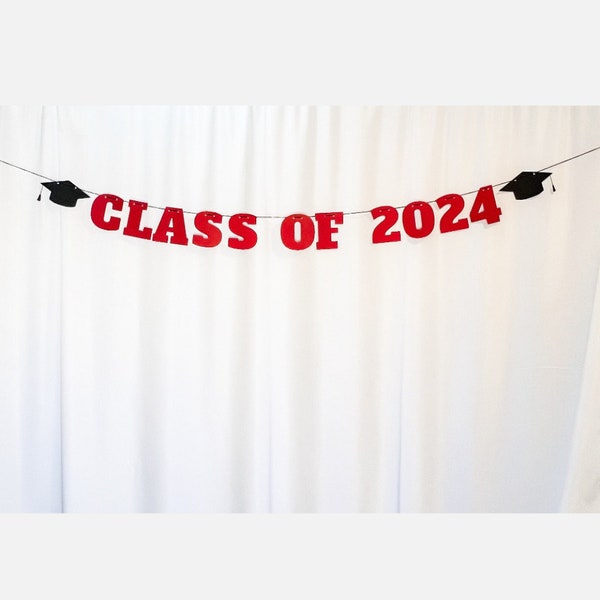 Graduation Banner, 2024 Graduation Garland, Class of 2024 With Graduation Caps, Grad Party Decoration, Open House, Senior Sign
