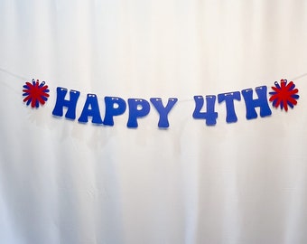 Happy 4th Banner with Red and Blue Accents, Fourth of July Decoration, 4th of July Party Banner, July Decor, Patriotic Decorations , USA