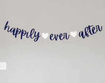 Happily Ever After Banner, Glitter Hearts, Wedding Shower Decor, Engagement, Bachelorette