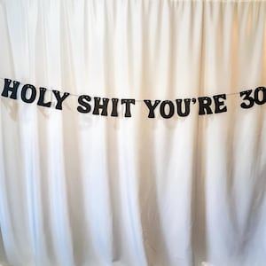 30th Birthday Banner, Happy 30th Birthday, Holy Shit You're 30 Birthday Banner, Letter Garland, Humorous 30th Birthday Decor, Funny Birthday image 1