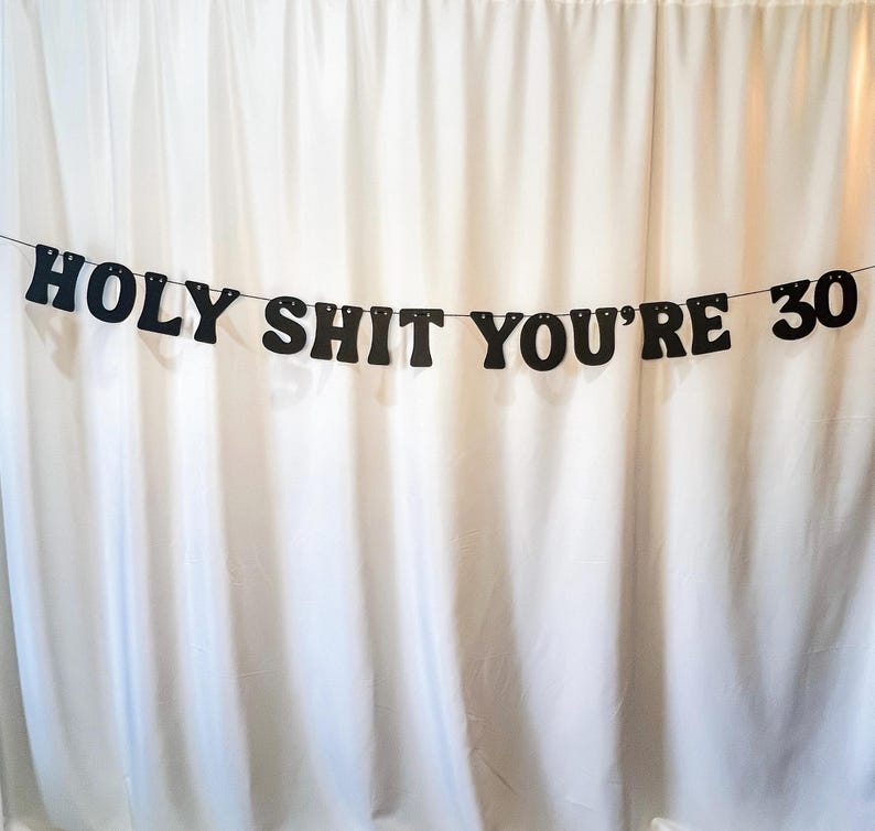 30th Birthday Banner, Happy 30th Birthday, Holy Shit You're 30 Birthday Banner, Letter Garland, Humorous 30th Birthday Decor, Funny Birthday image 1