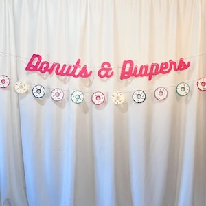 Donuts and Diapers Banner, Cute Baby Shower Decoration, Sprinkled with Love Donuts Theme, New Baby Gender Reveal Party Decor