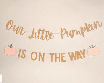 Pumpkin Baby Shower Banner, Kraft Brown, Fall Decoration for Baby Girl or Baby Boy