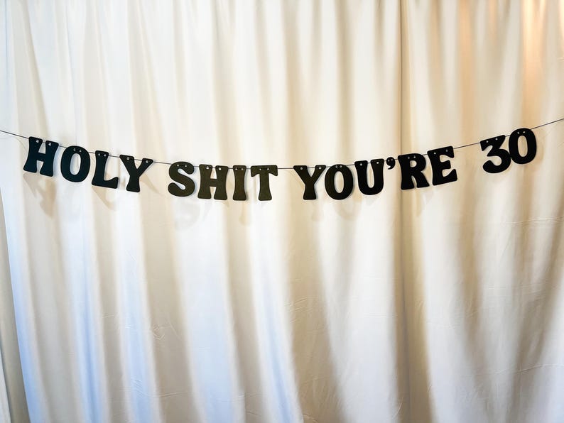 30th Birthday Banner, Happy 30th Birthday, Holy Shit You're 30 Birthday Banner, Letter Garland, Humorous 30th Birthday Decor, Funny Birthday image 2