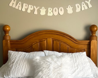 Happy Boo Day Banner, Halloween Ghost Themed Birthday Banner, Halloween Letter Garland,  October Birthday, Kid's or Adult Birthday Banner