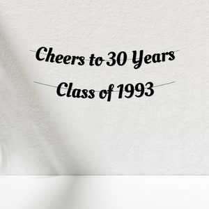 Cheers to 30 Years Class of 1993 Banner, Custom Class Reunion Decoration, Personalized Year Decor for Reunion, Choose the Year