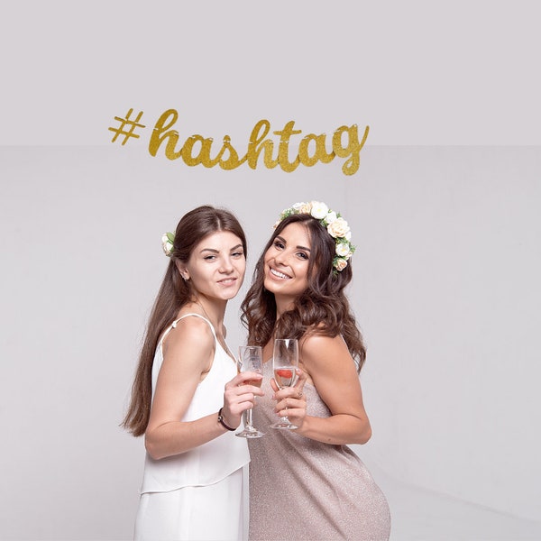Custom Cursive Hashtag Banner , Script Wedding Hashtag Sign ,  #Bachelorette Decor , Wedding Shower Decoration , Party Banner