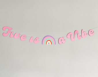 Groovy Hintergrund-Banner 'Five Is A Vibe' – Hippie Boho-Deko Für Den 5. Geburtstag