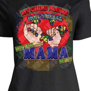 Mio figlio non parla ma sua mamma non lo fa/non lo fa. Strass per la consapevolezza dell'autismo, PUZZLE con mano di donna caucasica, file PNG, DTF, sublimazione