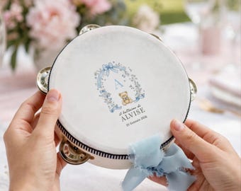 Pandereta personalizada para bautizo | Un detalle elegante y original | Idea para bautizo | Marcador de lugar para bautizo