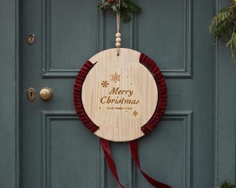 Corona navideña de madera para puerta | Decoración para puerta de madera | Lazo navideño para puerta | Navidad | Idea de regalo de Navidad