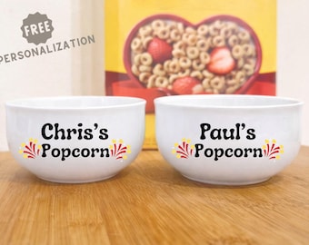 Personalized Popcorn Bowl, Custom Name Popcorn Bowl, Movie Night Snack Bowl, Couples Gift, Family Movie Night Gift