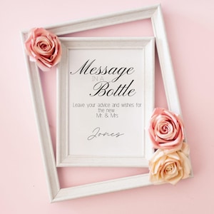 Message in a Bottle Wedding Sign Printable, Advice and Wishes for the Mr. & Mrs., Digital Download 5x7 and 8x10, Elegant Guest Table Sign