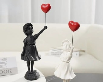 Banksy Sculpture: Girl with Balloon in Hand Painted Resin - Modern Art for Interior Decoration