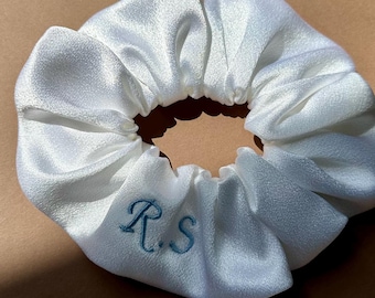 Personalised Wedding Bridal Initials Embroidered Scrunchie Hair Tie