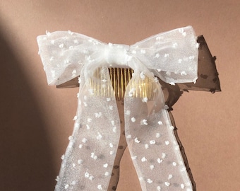 Polka Dot Flocked Organza Bow