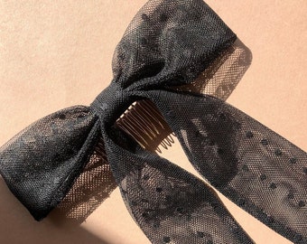 Black Polka Dot Tulle Bridal Wedding Bow
