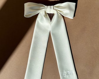 Ivory Satin Personalised Hand Embroidered Bow