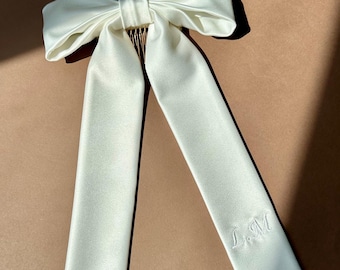 Ivory or White Satin Personalised Embroidered Bridal Wedding Bow