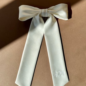 Ivory Satin Personalised Hand Embroidered Bow image 2